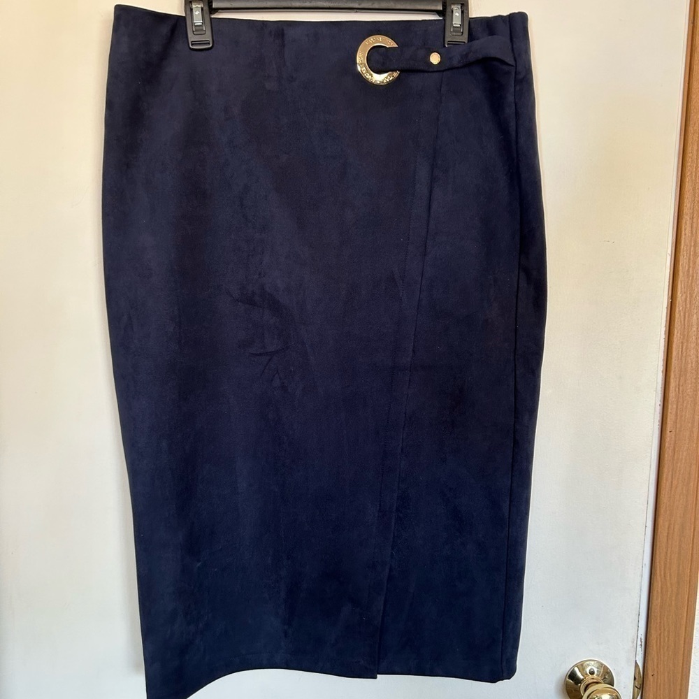 Marc New York Andrew Marargr Navy blue and gold detail pencil skirt
